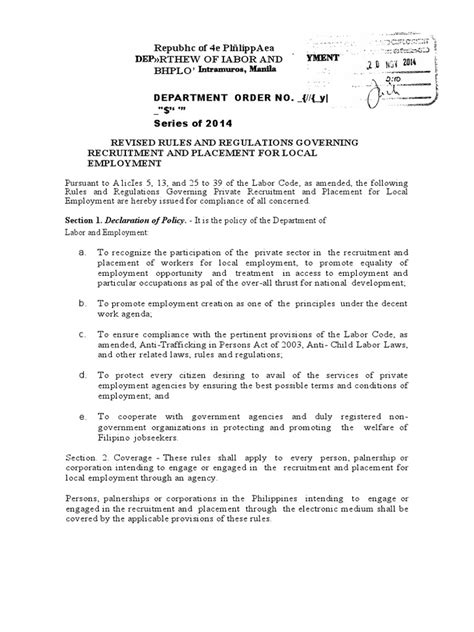Revised Rules and Regulations Governing Recruitment and Placement for.